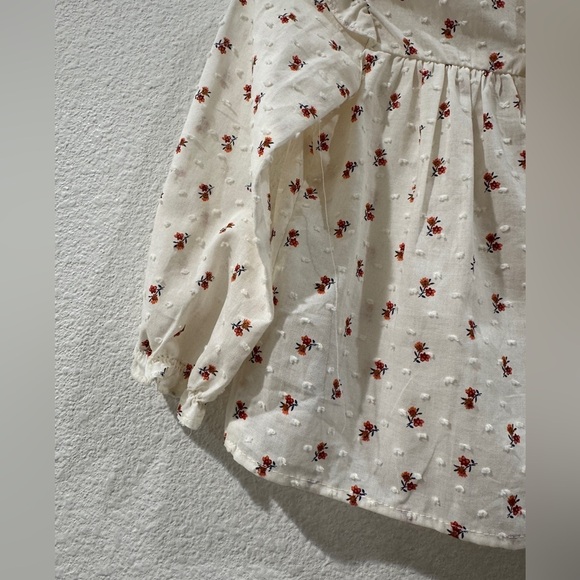 Zara Cream Dainty Floral Pintuck Pleat Swiss Dot Prairie Boho Top 12-18 Months - Picture 9 of 14